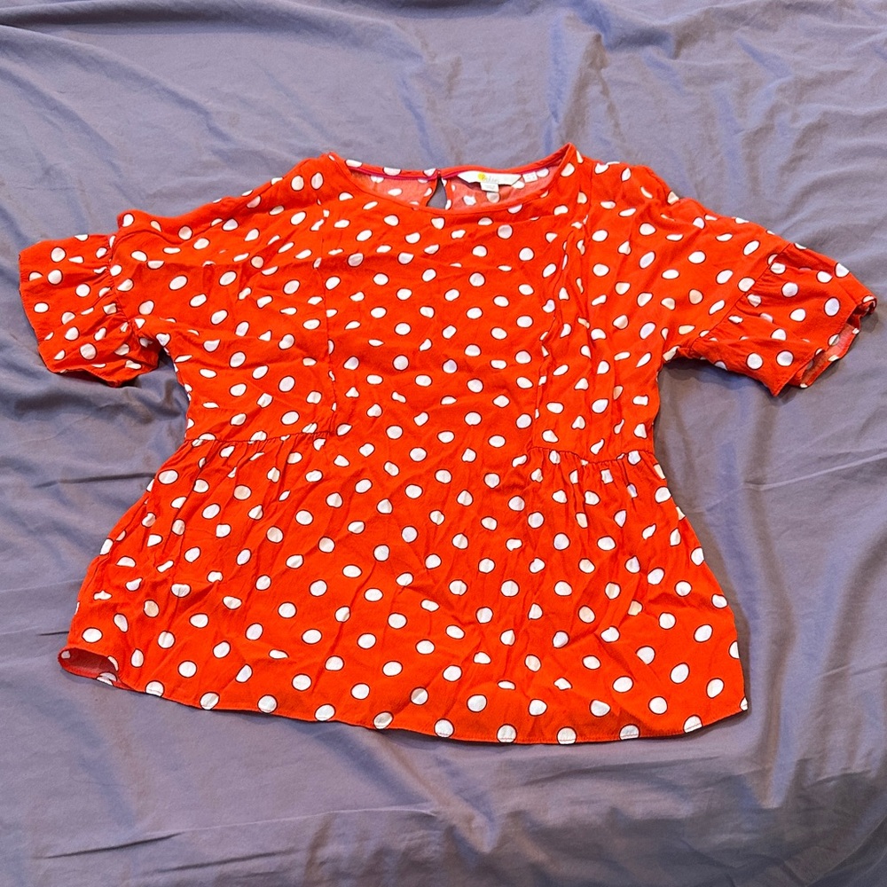 Boden Orange Polka Dot Blouse